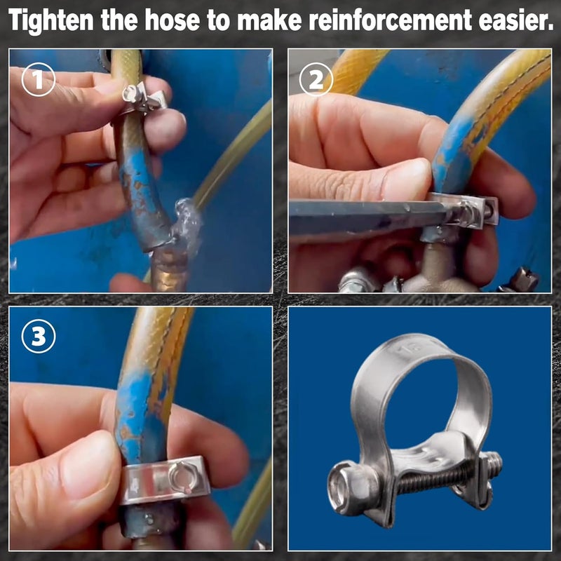 LEONTOOL 10pcs Stainless Steel Mini Fuel Line Pipe Hose Clamp Clip 13-15mm Fuel Injection Line Style Hose Clamp Adjustable Pipe Hose Clip Tube Clamps For Diesel Petrol Pipe (1/2" - 9/16"Dia) - Image 4